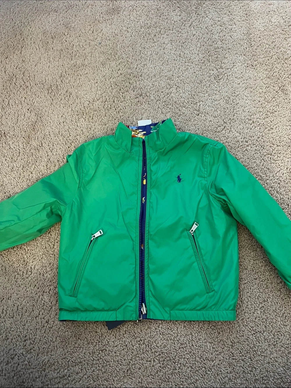 Ralph Lauren Navy Kids' Ocean Print Windbreaker, REVERSIBLE